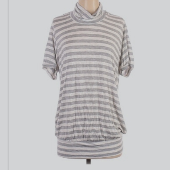 Free People Tops - Free People We the Free Colman Sleeve Gray Oatmeal Striped Mock Neck XS